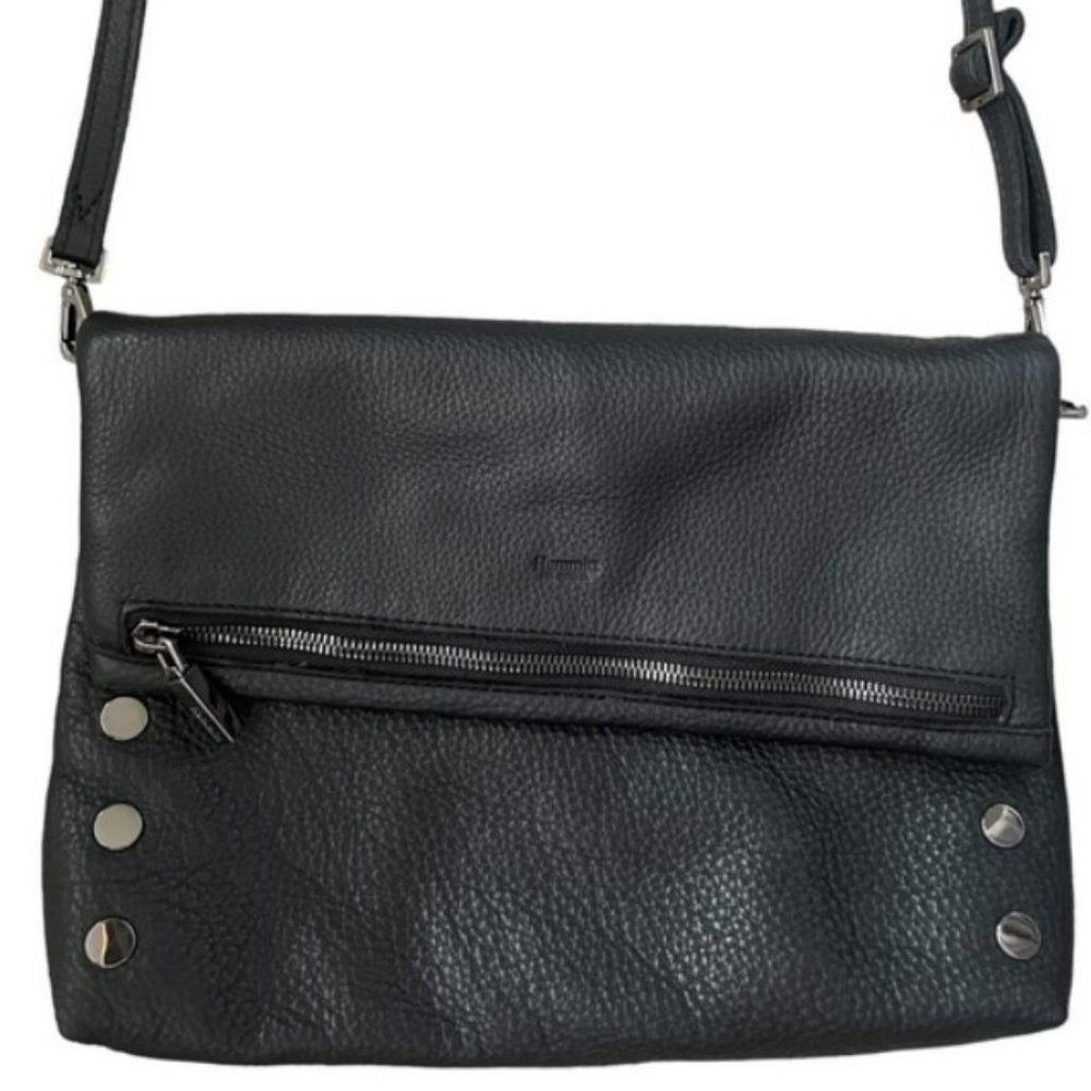 Hammitt Zippered Leather Crossbody Clutch VIP MED Black/Gunmetal